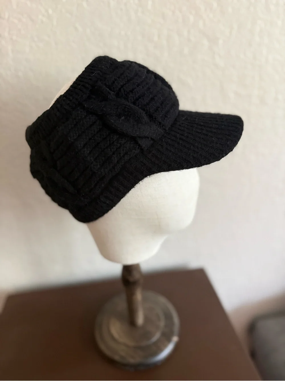 Winter/Fall Cable Knit Ponytail Open Back Hat Plush Lined - Cream or Black